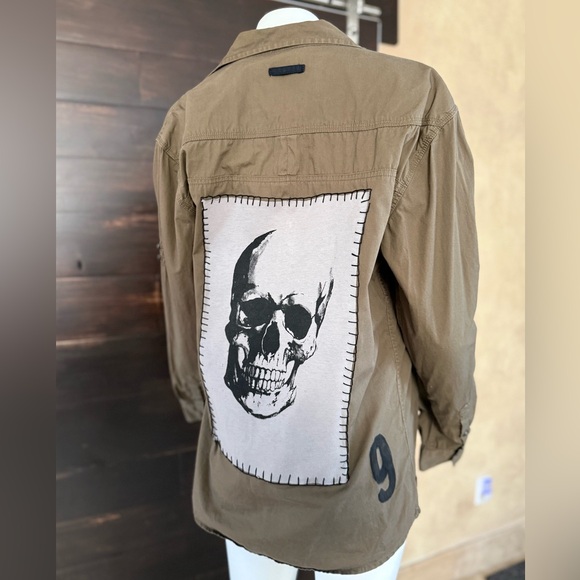 Upcycled Marc Ecko Skull Shacket - Green, Size Men's M - Picture 2 of 13